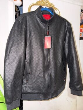 GG Plush Faux Fur Lined bomber Jacket - Black